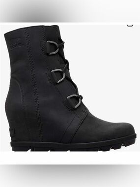 Sorel Black Leather Joan of Arctic Wedge